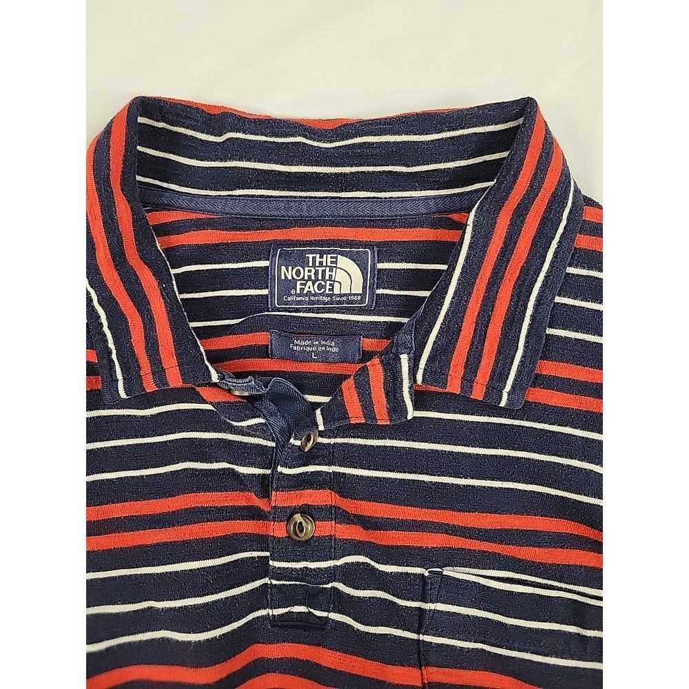 The North Face Men's Golf Polo Shirt Red White Blue Striped Size Large Cotton - Picture 10 of 10